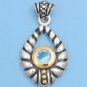 Two Tone Braided Brilliant Aquamarine CZ Antique Pendant Sterling Silver Antique