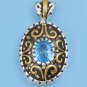 Two Tone Oval Cut Aquamarine Cubic Zirconia Antique Pendant Sterling Silver Anti