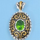 Two Tone Oval Cut Peridot Cubic Zirconia Antique Pendant Sterling Silver Antique