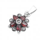 Marquise Cut Garnet Cubic Zirconia Flower Pendant Sterling Silver Antique Style