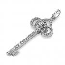 Pave Anitque Design Cubic Zirconia Key Pendant Sterling Silver Antique Style CLE