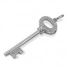 Vintage Pave Cubic Zirconia Slim Key Pendant Sterling Silver Antique Style CLEAR