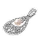 Vintage Faux Pearl Cubic Zirconia Fashion Pendant Sterling Silver Antique Style