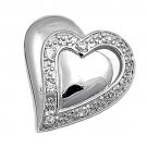 Vintage Cubic Zirconia Relief Heart Pendant Sterling Silver Antique Style CLEAR