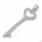 Vintage Key Pave Cubic Zirconia Heart Pendant Sterling Silver Antique Style CLEA
