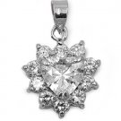 Vintage Style Halo Cubic Zirconia Heart Pendant Sterling Silver Antique Style CL
