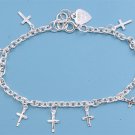 Silver Bracelet W/ Charms - Cross 925 Solid Sterling Silver   7.5 inches Inch