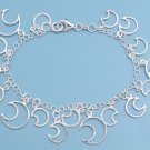 Silver Italian Bracelet W/ Charms - Moon 925 Solid Sterling Silver   7.25 inches