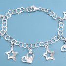 Silver Italian Bracelet W/ Charms - Star And Heart 925 Solid Sterling Silver   7