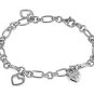 Silver Bracelet W/ Charms - Heart 925 Solid Sterling Silver   7 mm Inch