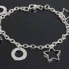 Silver Italian Bracelet W/ Charms - Star 925 Solid Sterling Silver   7 mm Inch