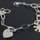 Silver Italian Bracelet W/ Charm - Heart & Star 925 Solid Sterling Silver   7 mm
