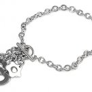 Silver Bracelet W/ Charms - Heart & Star 925 Solid Sterling Silver Clear CZ  7