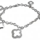Silver Bracelet W/ Charms - Flowers 925 Solid Sterling Silver Clear CZ  7 inches
