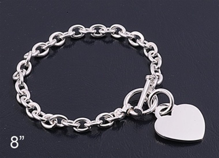 Silver Bracelet W/ Heart 925 Solid Sterling Silver   8 inches Inch