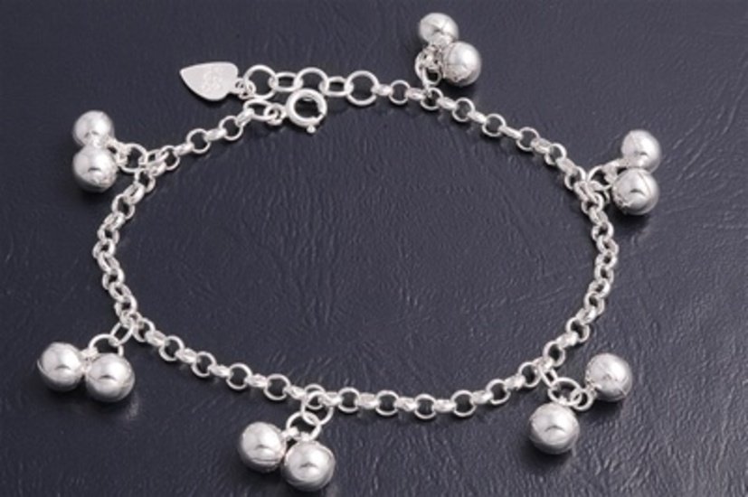 Silver Bracelet W/ Bell 925 Solid Sterling Silver   7"adjust to 8" Inch