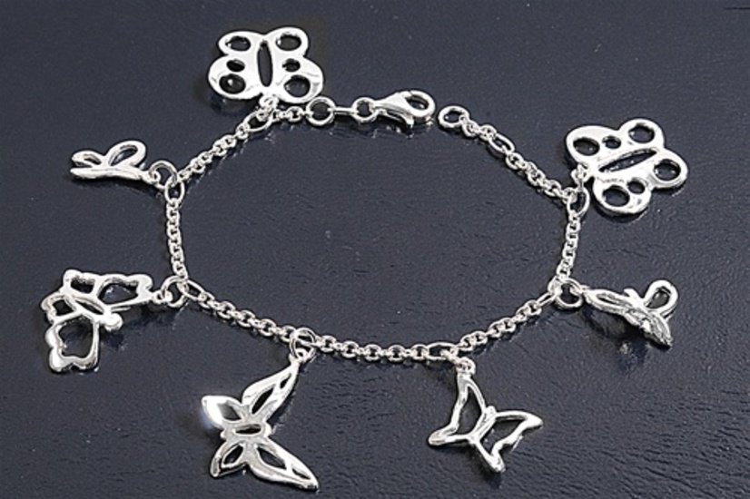 Silver Bracelet W/Charms 925 Solid Sterling Silver   7.5" Inch