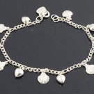 Silver Bracelet W/ Charm - Heart And Sea Shell 925 Solid Sterling Silver   7-7.2