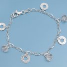 Silver Italian Bracelet W/ Charm 925 Solid Sterling Silver Clear Crystal  7 inch