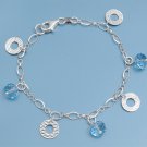 Silver Italian Bracelet W/ Charm 925 Solid Sterling Silver Aquamarine Crystal  7
