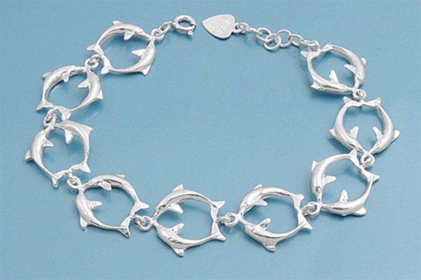 Silver Bracelet W/ Charms - Dolphin 925 Solid Sterling Silver   7"adjust to 8"