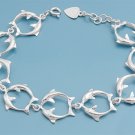 Silver Bracelet W/ Charms - Dolphin 925 Solid Sterling Silver   7"adjust to 8"