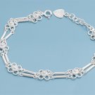 Silver Bracelet W/ Charms - Flower 925 Solid Sterling Silver   7"adjust to 8" In