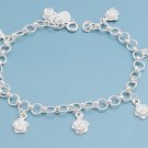 Silver Bracelet W/ Charms - Rose 925 Solid Sterling Silver   7"adjust to 8" Inch
