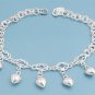 Silver Bracelet W/ Charm - Hearts 925 Solid Sterling Silver   7" adjust to 8" In