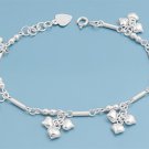 Silver Bracelet W/ Charm - 3 Hearts 925 Solid Sterling Silver   7" adjust to 8"