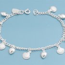 Silver Bracelet W/ Charm - Shell & Heart 925 Solid Sterling Silver   7" adjust t