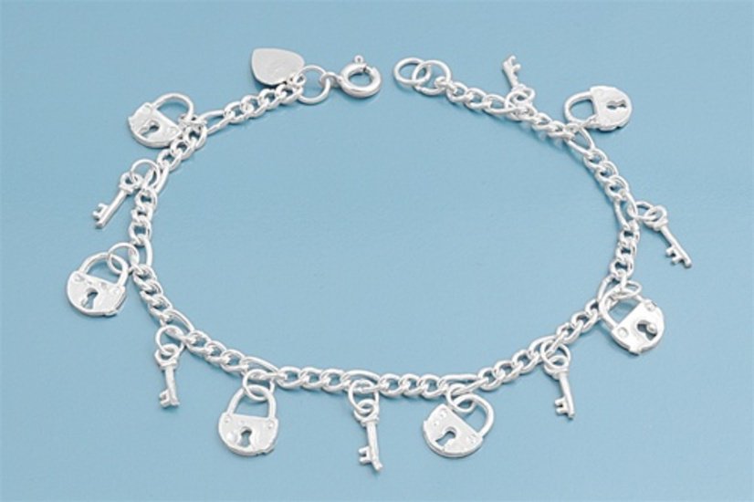 Silver Bracelet W/ Charm - Padlock 925 Solid Sterling Silver   7" adjust to 8" I