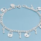 Silver Bracelet W/ Charm - Padlock 925 Solid Sterling Silver   7" adjust to 8" I
