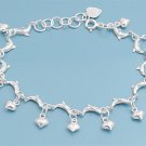 Silver Bracelet W/ Charm - Dolphin And Heart 925 Solid Sterling Silver   7" adju