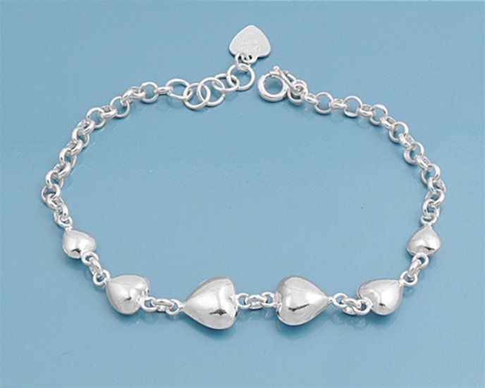 Silver Bracelet W/ Charm - Heart 925 Solid Sterling Silver   7" adjust to 8" Inc