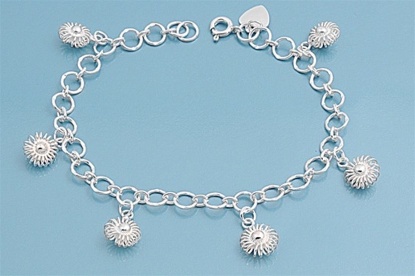 Silver Bracelet W/ Charm - Flower 925 Solid Sterling Silver   7" adjust to 7.5"