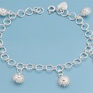 Silver Bracelet W/ Charm - Flower 925 Solid Sterling Silver   7" adjust to 7.5"