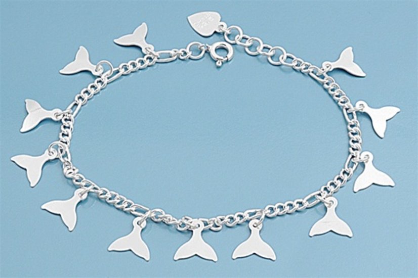 Silver Bracelet W/ Charm - Whale Tail 925 Solid Sterling Silver   7" Inch