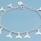 Silver Bracelet W/ Charm - Whale Tail 925 Solid Sterling Silver   7" Inch