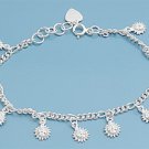 Silver Bracelet W/ Charm - Sun 925 Solid Sterling Silver   7" adjust to 7.5" Inc