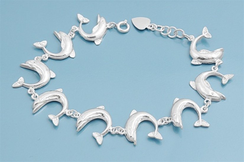 Silver Bracelet W/ Charms - Dolphin 925 Solid Sterling Silver   7"adjust to 8" I