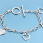 Silver Bracelet W/ Charms - Heart 925 Solid Sterling Silver   7.5 in Inch