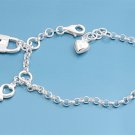 Silver Bracelet W/ Charms - Key & Padlock 925 Solid Sterling Silver   8 in Inch