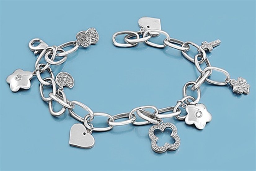 Silver Bracelet W/ Charms 925 Solid Sterling Silver   8 in Inch