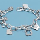 Silver Bracelet W/ Charms 925 Solid Sterling Silver   8 in Inch