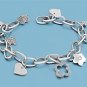 Silver Bracelet W/ Charms 925 Solid Sterling Silver   8 in Inch