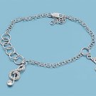 Silver Bracelet W/ Charms - Music Notes 925 Solid Sterling Silver   8 in Inch