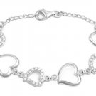 Silver Bracelet W/ Charms - Heart 925 Solid Sterling Silver Clear CZ  7.5 - 8" (