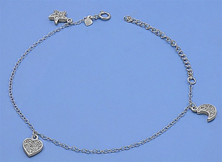 Silver Bracelet W/CZ With Charm 925 Solid Sterling Silver Clear CZ   Inch