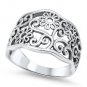 10MM PLAIN SILVER FLOWER FILIGREE BAND Sterling Silver Ring Size 6-10 925 Solid